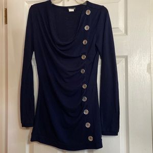 Cowl neck Blue side button ruched sweater size small